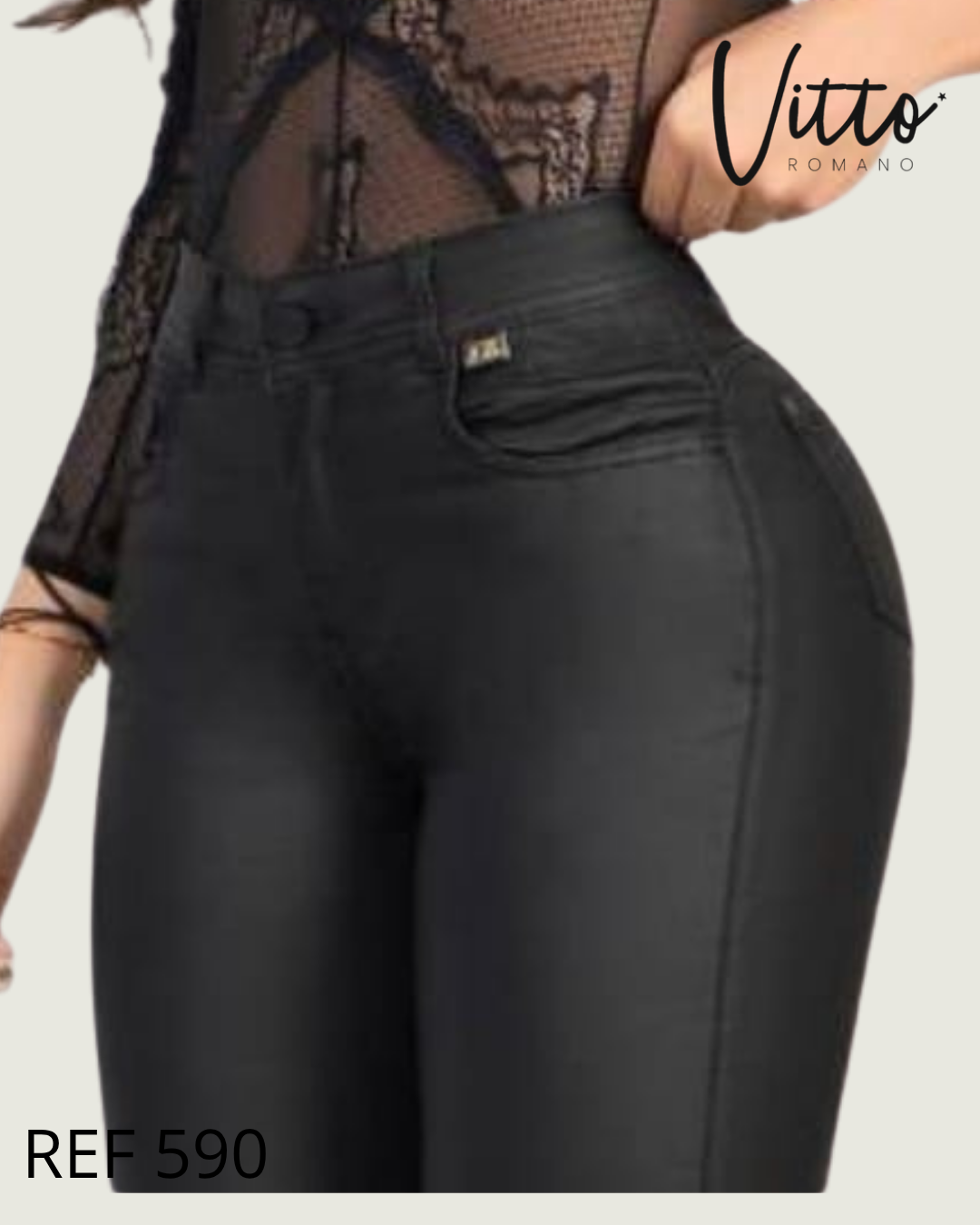 590  Jeans efecto cuero, elastico